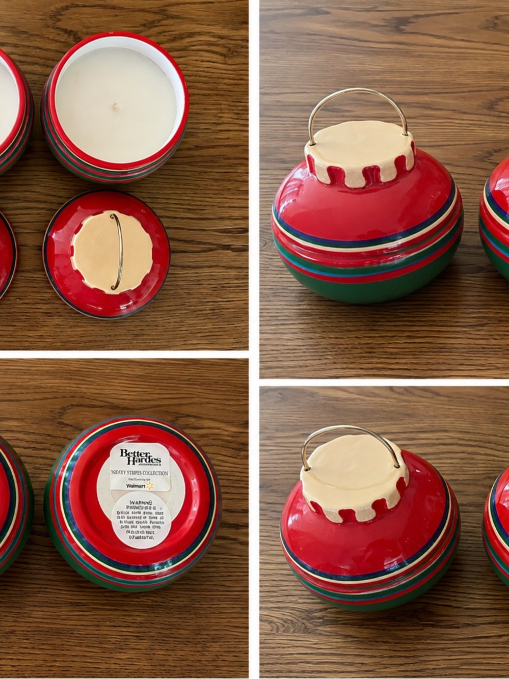 Better Homes And Gardens Red and Green Striped Ceramic Candle Jar with Cream Lid